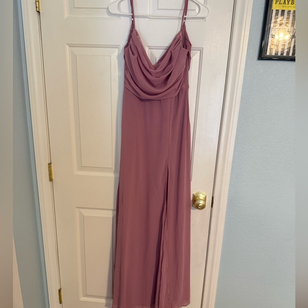 Fashion Nova Drape Me Chiffon and Lace Maxi Dress in Mauve Pink - Size M - Picture 2 of 10